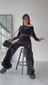 Velvet set top + pants "PINECONE" - BLACK